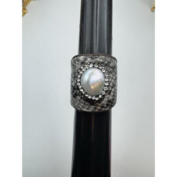 Snake Skin Baroque Pearl Marcasite And Rhinestone Wide Ring - Picture 1 of 11